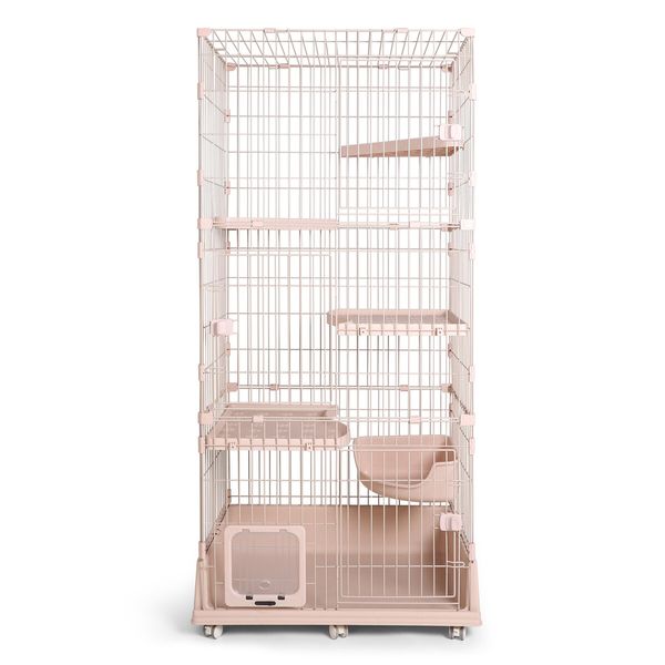 5 Level Rabbit Cat Ferret Cage Hutch Crate Metal Guinea Pigs House Kennel with Cat Door Wheels