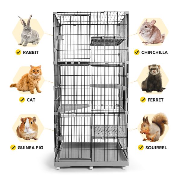 5 Level Cat Rabbit Ferret Cage Hutch House Metal Guinea Pigs Crate Kennel with Wheels 169CM