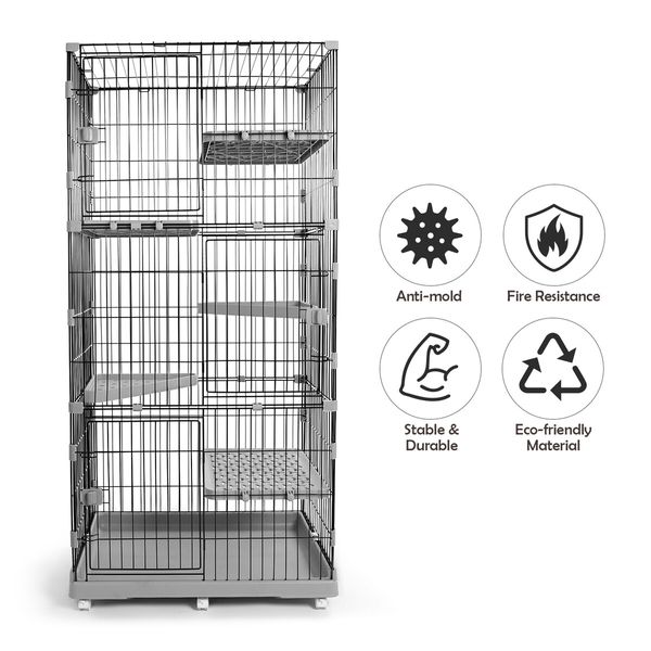 5 Level Cat Rabbit Ferret Cage Hutch House Metal Guinea Pigs Crate Kennel with Wheels 169CM