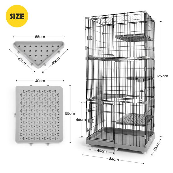 5 Level Cat Rabbit Ferret Cage Hutch House Metal Guinea Pigs Crate Kennel with Wheels 169CM