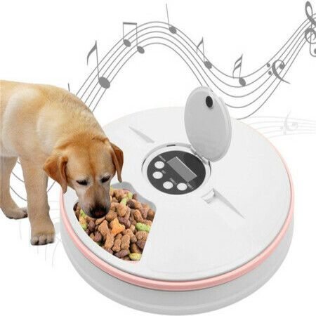 Automatic Dog Feeder Cat Food Dispenser Dry Wet Food Pet Feeder 6 Meal Trays with LCD Smart Programmable Clock(Pink)