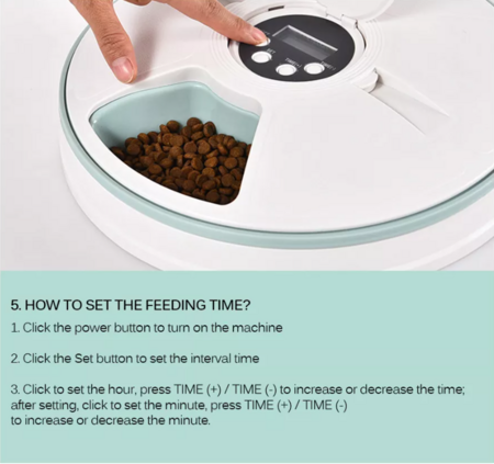 Automatic Dog Feeder Cat Food Dispenser Dry Wet Food Pet Feeder 6 Meal Trays with LCD Smart Programmable Clock(Green)