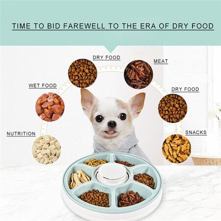 Automatic Dog Feeder Cat Food Dispenser Dry Wet Food Pet Feeder 6 Meal Trays with LCD Smart Programmable Clock(Black)