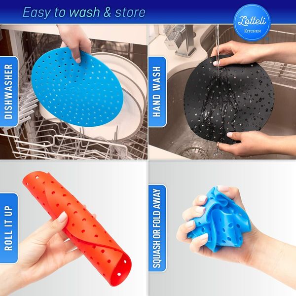 23cm Red Round Reusable Silicone Air Fryer Liners with Air Fryer Magnetic Cheat Sheet - (3pack)