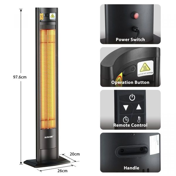 Maxkon Electric Heater Infrared Space Outdoor Indoor Patio Room Portable Energy Efficient Warmer Instant Carbon Fibre 2000W with Remote