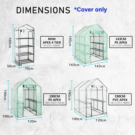 Home Ready Garden Greenhouse Shed PVC Cover Only Apex 190cm