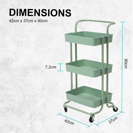 Trolley Cart Storage Utility Rack Shelf Organiser Swivel Kitchen 3 Tier GREEN