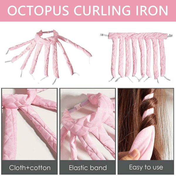 Octopus Curler Heatless Headband,Heatless Hair Curler with Octopus Satin Design for Long Hair(Pink)