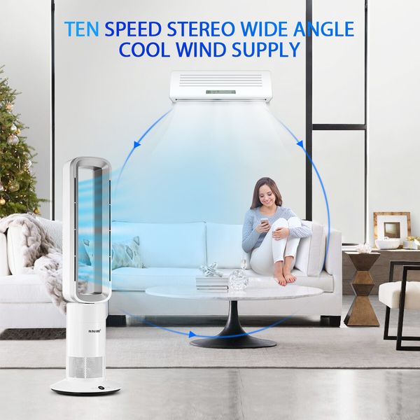 2 in 1 Bladeless Electric Tower Fan Cool Air Hot Heater Remote Control Timer Oscillation