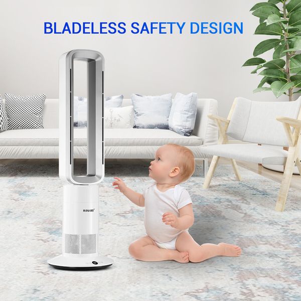 2 in 1 Bladeless Electric Tower Fan Cool Air Hot Heater Remote Control Timer Oscillation