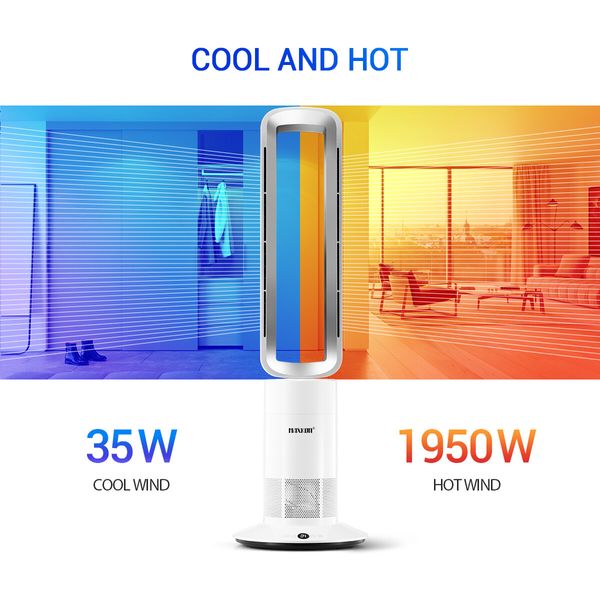 2 in 1 Bladeless Electric Tower Fan Cool Air Hot Heater Remote Control Timer Oscillation