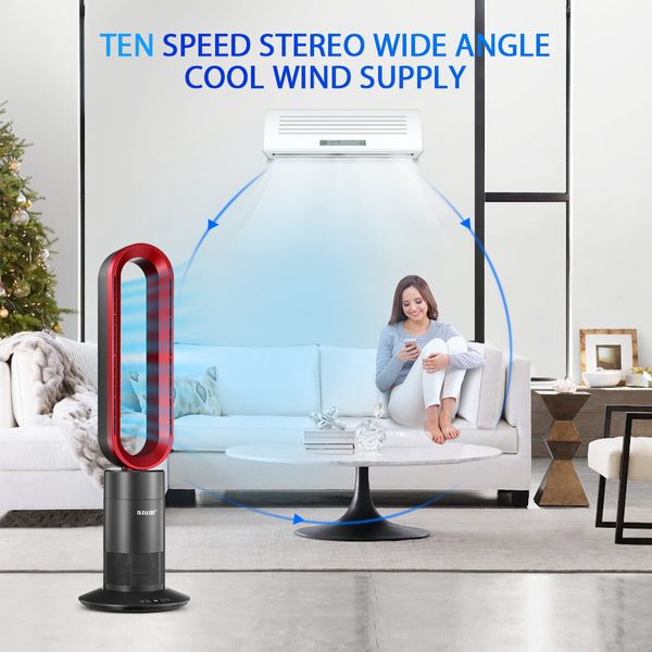 2 in 1 Bladeless Tower Fan Electric Cool Air Hot Heater Timer Remote Control Oscillation