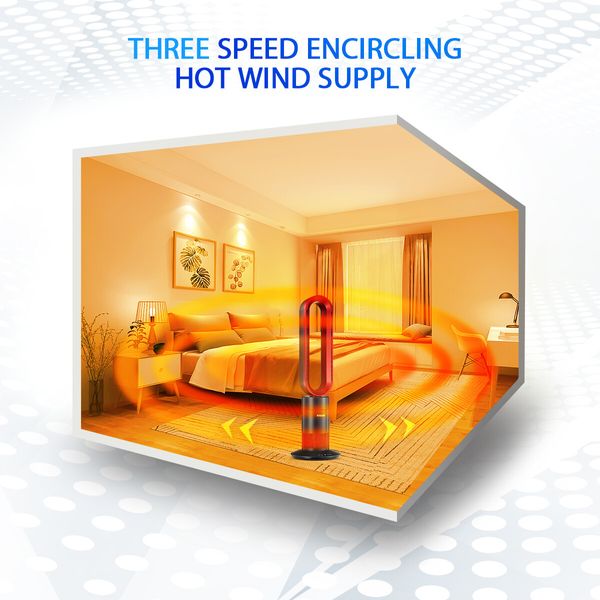 2 in 1 Bladeless Tower Fan Electric Cool Air Hot Heater Timer Remote Control Oscillation