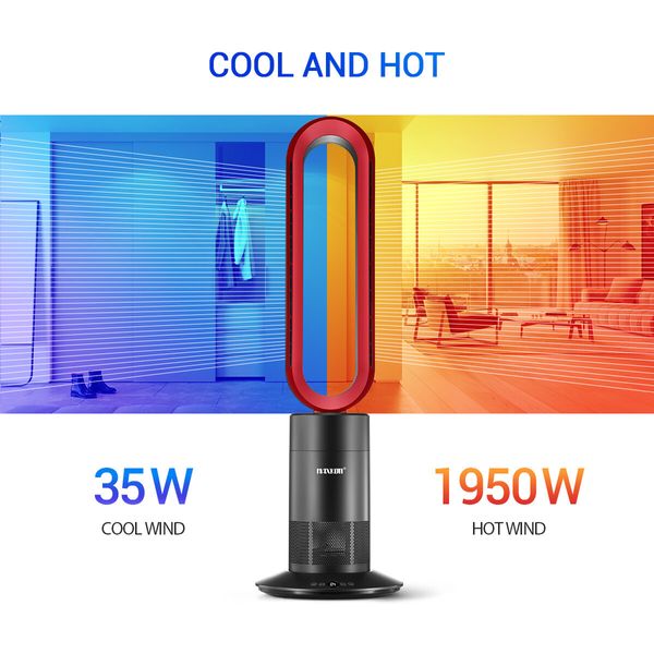 2 in 1 Bladeless Tower Fan Electric Cool Air Hot Heater Timer Remote Control Oscillation