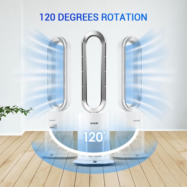 4 in 1 Bladeless Tower Fan Electric Cool Air Hot Heater HEPA Filter Plasma Disinfection Purifier Oscillation