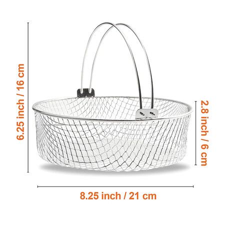 Air Fryer Basket, Steamer Basket, 304 Stainless Steel Mesh Basket for Air Fryer, Air Fryer Accessory 8 inch Basket with Handle