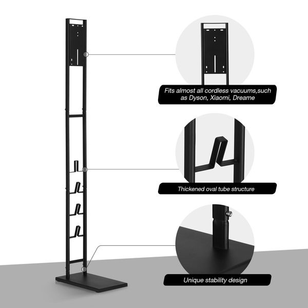 Freestanding Vacuum Stand Rack Cleaner Accessory Holder Cordless for Dyson Organiser V7 V8 V10 V11 for Xiaomi Dreame Black