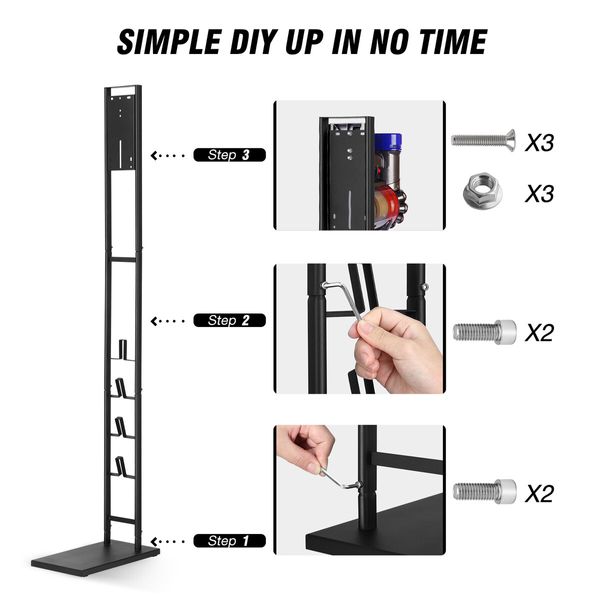 Freestanding Vacuum Stand Rack Cleaner Accessory Holder Cordless for Dyson Organiser V7 V8 V10 V11 for Xiaomi Dreame Black