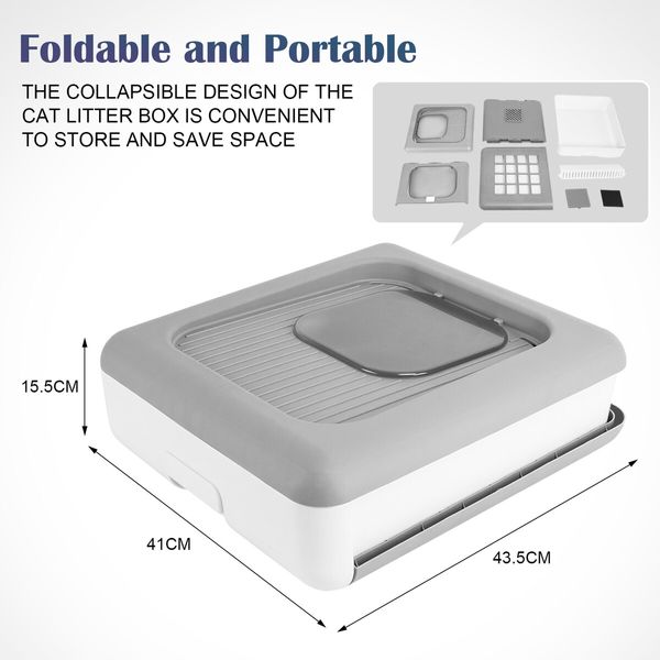 Cat Litter Tray Box Kitty Covered Hooded Enclosed Large Pet Toilet Top Entry Furniture Foldable Gray