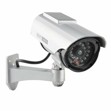 Solar Power Dummy Security Camera Fake LED Blink Light Outdoor Surveillance CCTV Silver