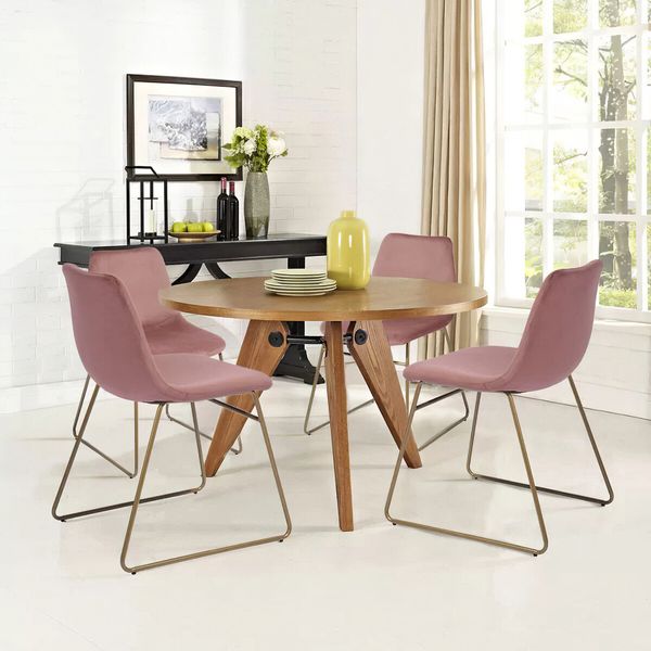 Pink Dining Chairs Kitchen Room Office Seat Velvet Soft Fabric Upholstered Modern Mid Century Set of 2