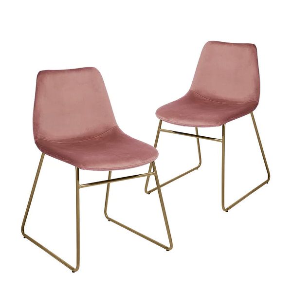 Pink Dining Chairs Kitchen Room Office Seat Velvet Soft Fabric Upholstered Modern Mid Century Set of 2