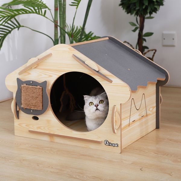 Large Cat House Indoor Condo Durable Kitty Scratching Furniture MDF for Cats Rabbit