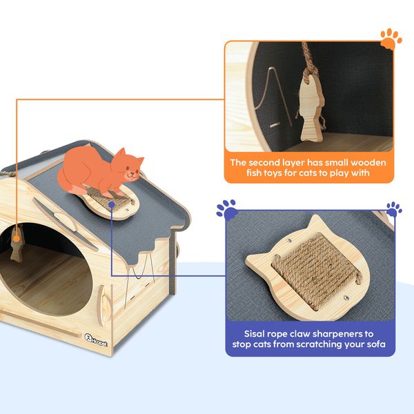 Large Cat House Indoor Condo Durable Kitty Scratching Furniture MDF for Cats Rabbit