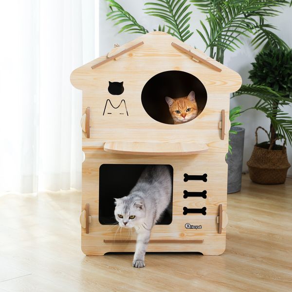 2 Layer Large Cat House Condo Indoor Kitty Scratching Playhouse Durable MDF for Cats Rabbit