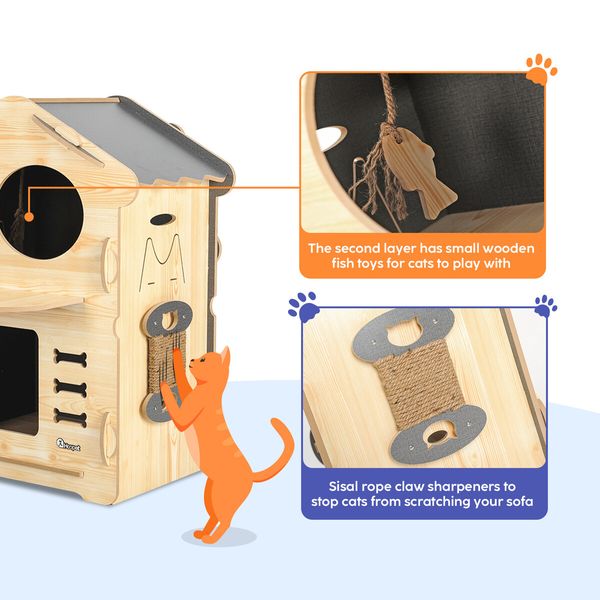 2 Layer Large Cat House Condo Indoor Kitty Scratching Playhouse Durable MDF for Cats Rabbit