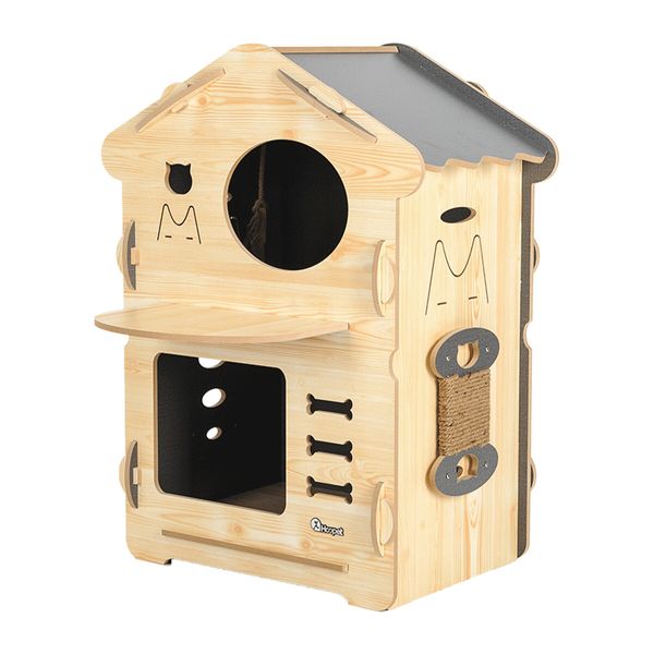 2 Layer Large Cat House Condo Indoor Kitty Scratching Playhouse Durable MDF for Cats Rabbit