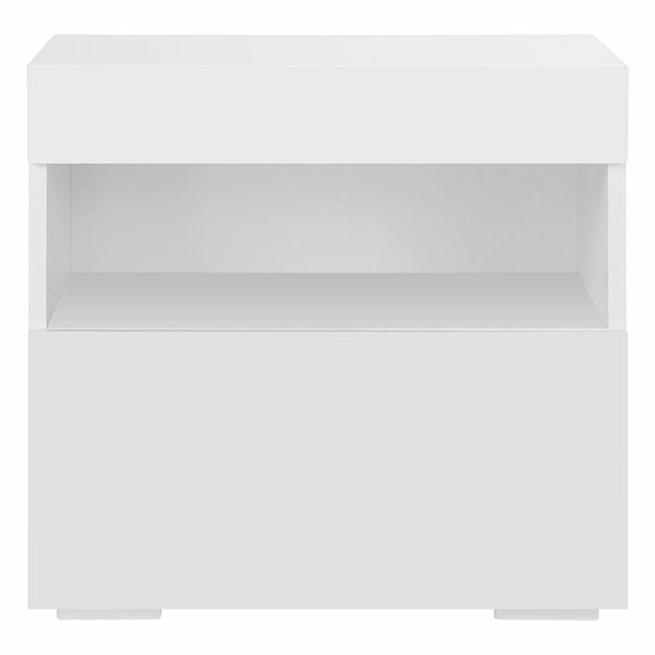 Beside Table LED Lighted Bedroom Nightstand Storage Cabinet High Gloss Front White