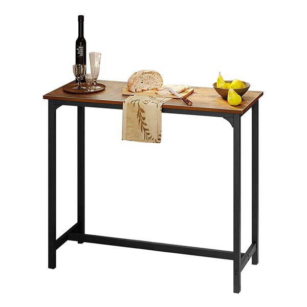 High Bar Table Pub Kitchen Dining Cafe Outdoor Vintage Metal Frame Wood Top 120x50x100CM 