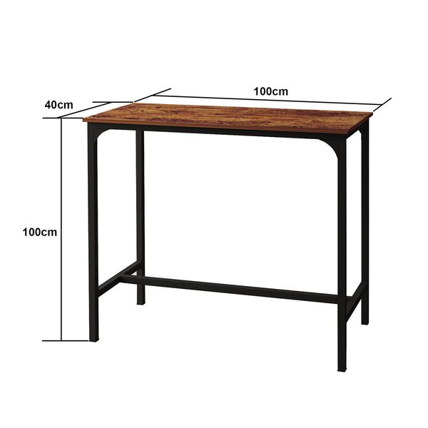 Rectangular High Bar Table Kitchen Dining Cafe Pub Outdoor Vintage Metal Frame Wood Top 100CM Tall