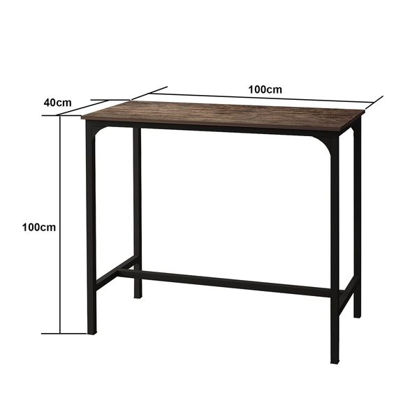 Rectangular Narrow High Bar Table Pub Kitchen Dining Metal Frame Wood Top 100x40x100CM