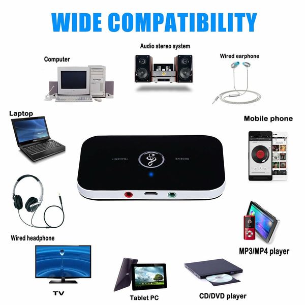 2 in 1 Wireless Bluetooth Transmitter Adapter Compatible with TV, PC, CD, Speaker, iPhone, iPod, Tablets, Car Stereo