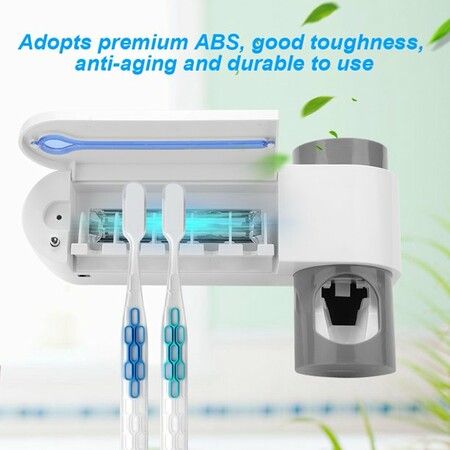 USB Toothbrush Holder Cleaner And Automatic Toothpaste Dispenser And  UV Light Sterilizer