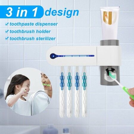 USB Toothbrush Holder Cleaner And Automatic Toothpaste Dispenser And  UV Light Sterilizer