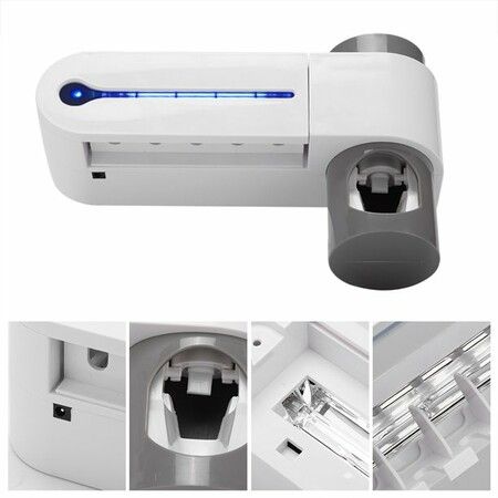 USB Toothbrush Holder Cleaner And Automatic Toothpaste Dispenser And  UV Light Sterilizer