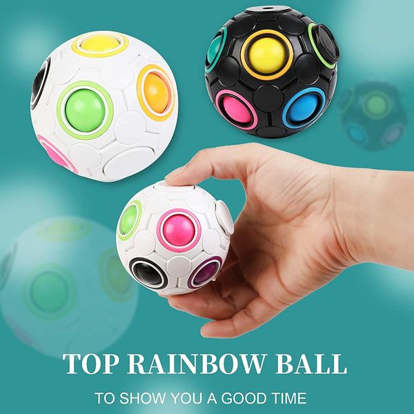 2Pcs Rainbow Ball Magic Cube Puzzle Toy Magic Rainbow Ball Cube Brain Teaser with 11 Rainbow Colors(White and Black Version)