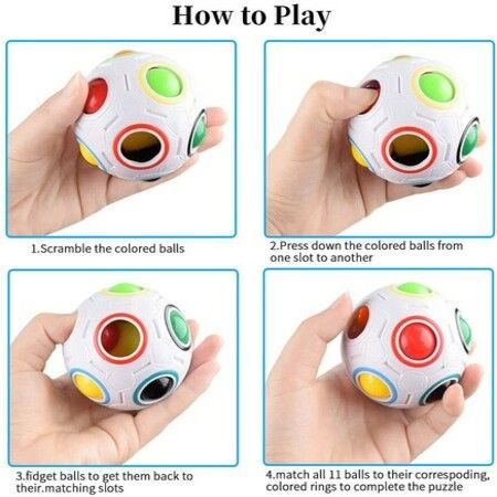 2Pcs Rainbow Ball Magic Cube Puzzle Toy Magic Rainbow Ball Cube Brain Teaser with 11 Rainbow Colors(White and Black Version)