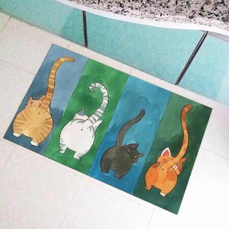 Cute Cat Butt Bedroom Area Rug, Cat Carpet,Cat Tail Non-Slip Absorbent Doormats for Bedroom Living Room Kitchen Bathroom