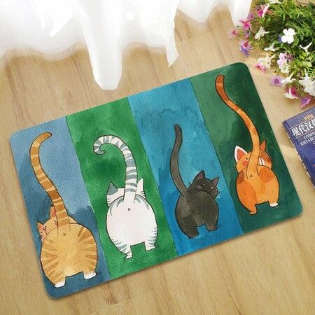 Cute Cat Butt Bedroom Area Rug, Cat Carpet,Cat Tail Non-Slip Absorbent Doormats for Bedroom Living Room Kitchen Bathroom