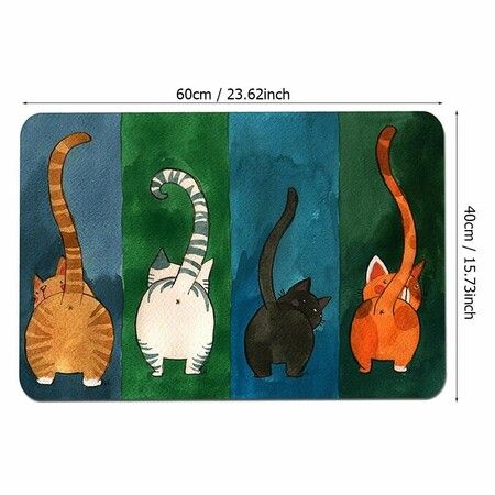 Cute Cat Butt Bedroom Area Rug, Cat Carpet,Cat Tail Non-Slip Absorbent Doormats for Bedroom Living Room Kitchen Bathroom