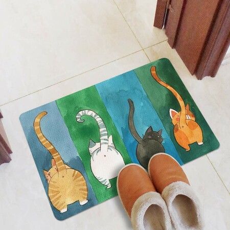 Cute Cat Butt Bedroom Area Rug, Cat Carpet,Cat Tail Non-Slip Absorbent Doormats for Bedroom Living Room Kitchen Bathroom