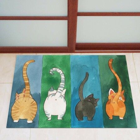 Cute Cat Butt Bedroom Area Rug, Cat Carpet,Cat Tail Non-Slip Absorbent Doormats for Bedroom Living Room Kitchen Bathroom