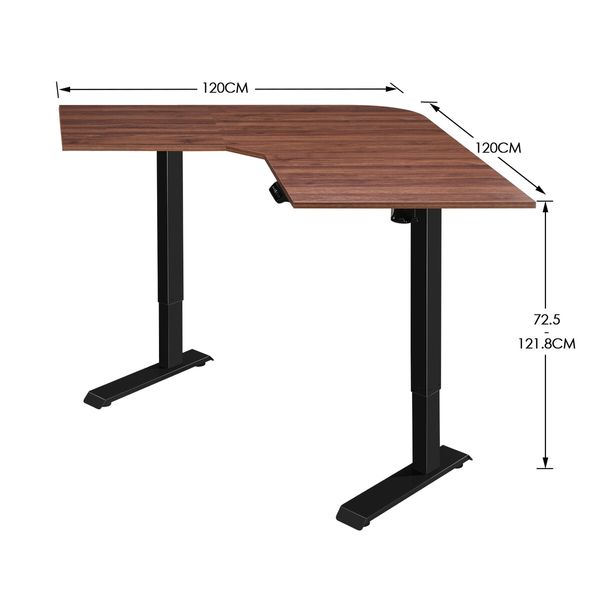 L Shaped Standing Desk Electric Corner Sit Stand Computer Table Motorised Height Adjustable Home Office Wood Colour