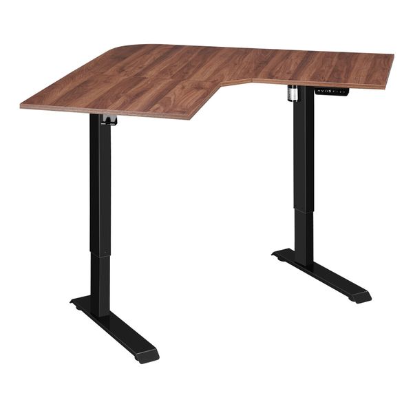 L Shaped Standing Desk Electric Corner Sit Stand Computer Table Motorised Height Adjustable Home Office Wood Colour