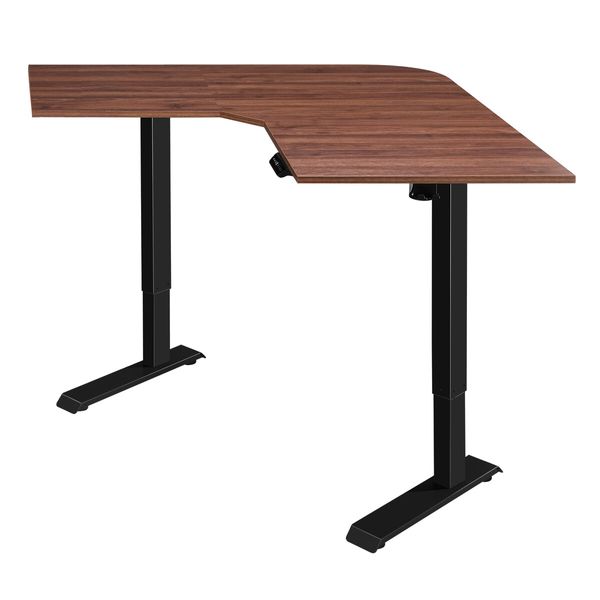 L Shaped Standing Desk Electric Corner Sit Stand Computer Table Motorised Height Adjustable Home Office Wood Colour