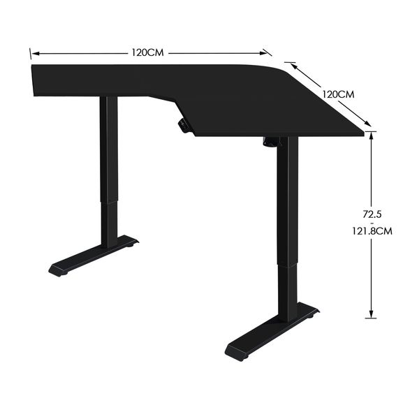 L Shaped Standing Desk Black Corner Sit Stand Computer Table Electric Motorised Height Adjustable Ergonomic Home Office 